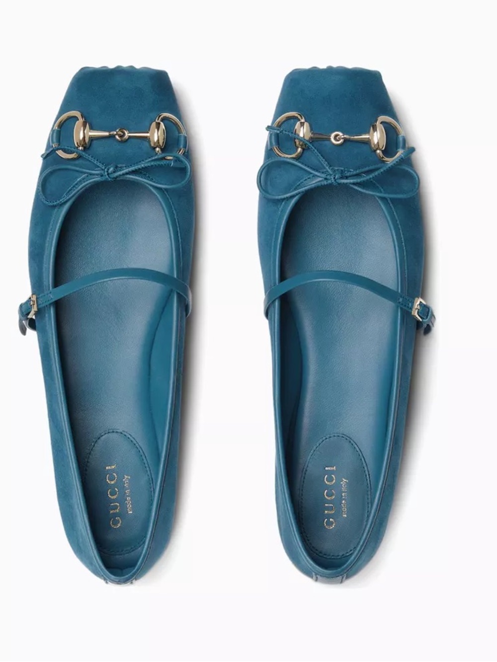 Gucci Teal blue Suede Horsebit Mary Jane Flats 38.5